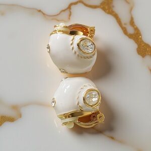 Chic Gold and White Clip-On Earrings